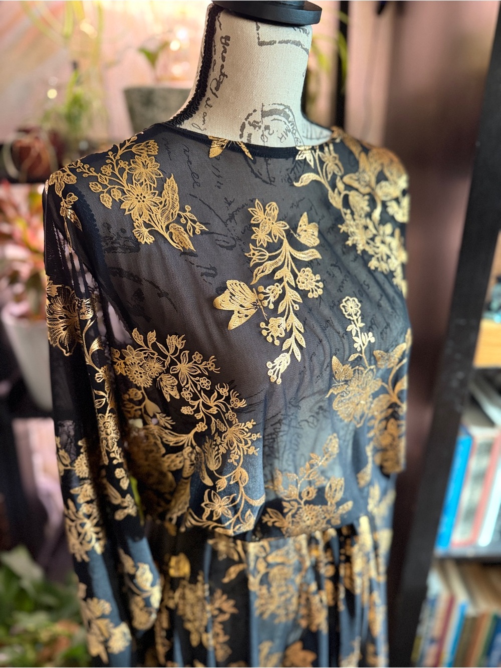 BlackMilk | Gold Foil Floral Dance Teacher Dress - Picture 2 of 6
